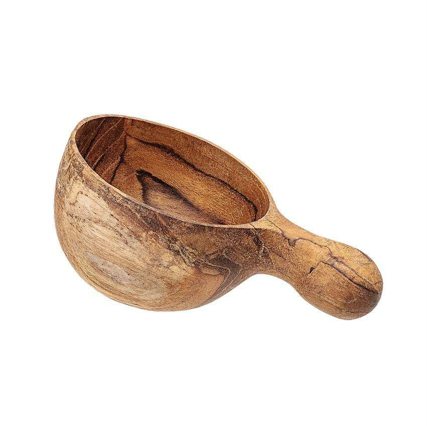 Three inches teak wood deep carved scoop on a white background