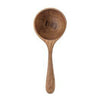 Five inches deep carved teak wood spoon on a white background