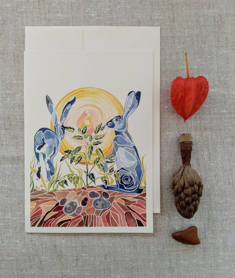 Blue Bunnies And Purple Potatoes Greeting Cards - Addison West 