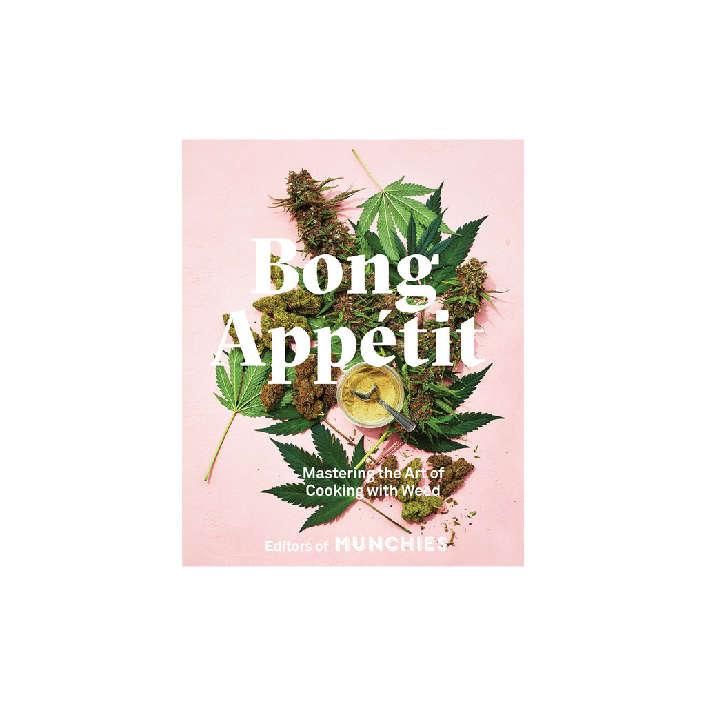 Book titled Bong Appetit with pink front cover on a white background
