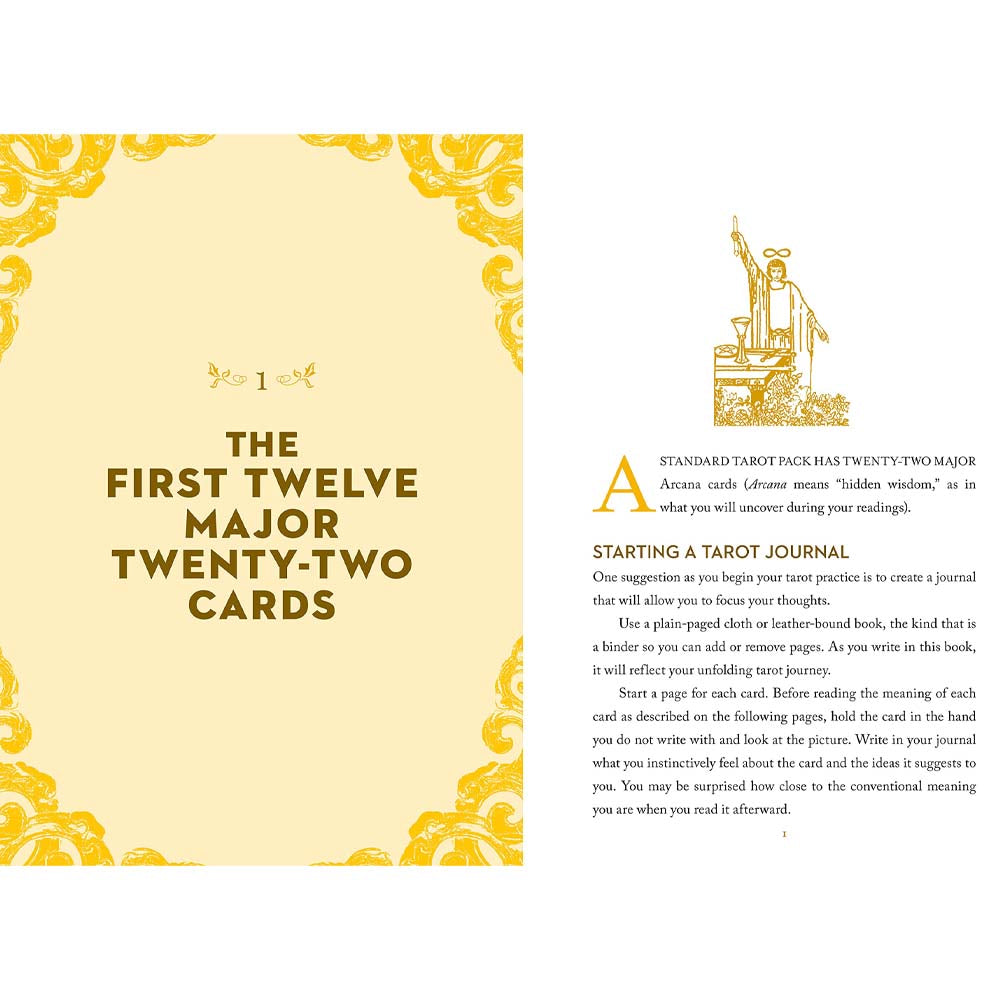 Inside pages of book titled 'A little bit of tarot'