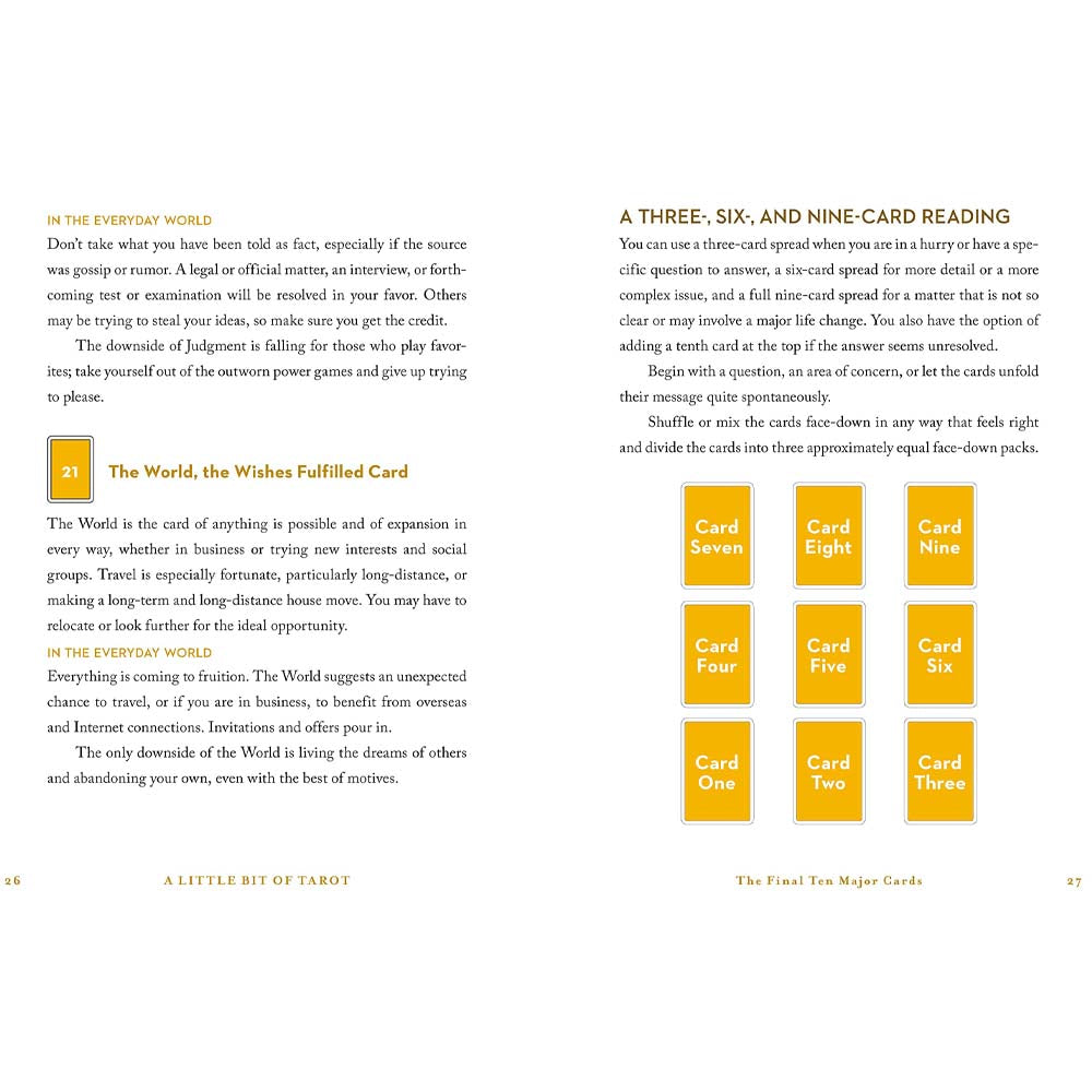 Inside pages of book titled 'A little bit of tarot'