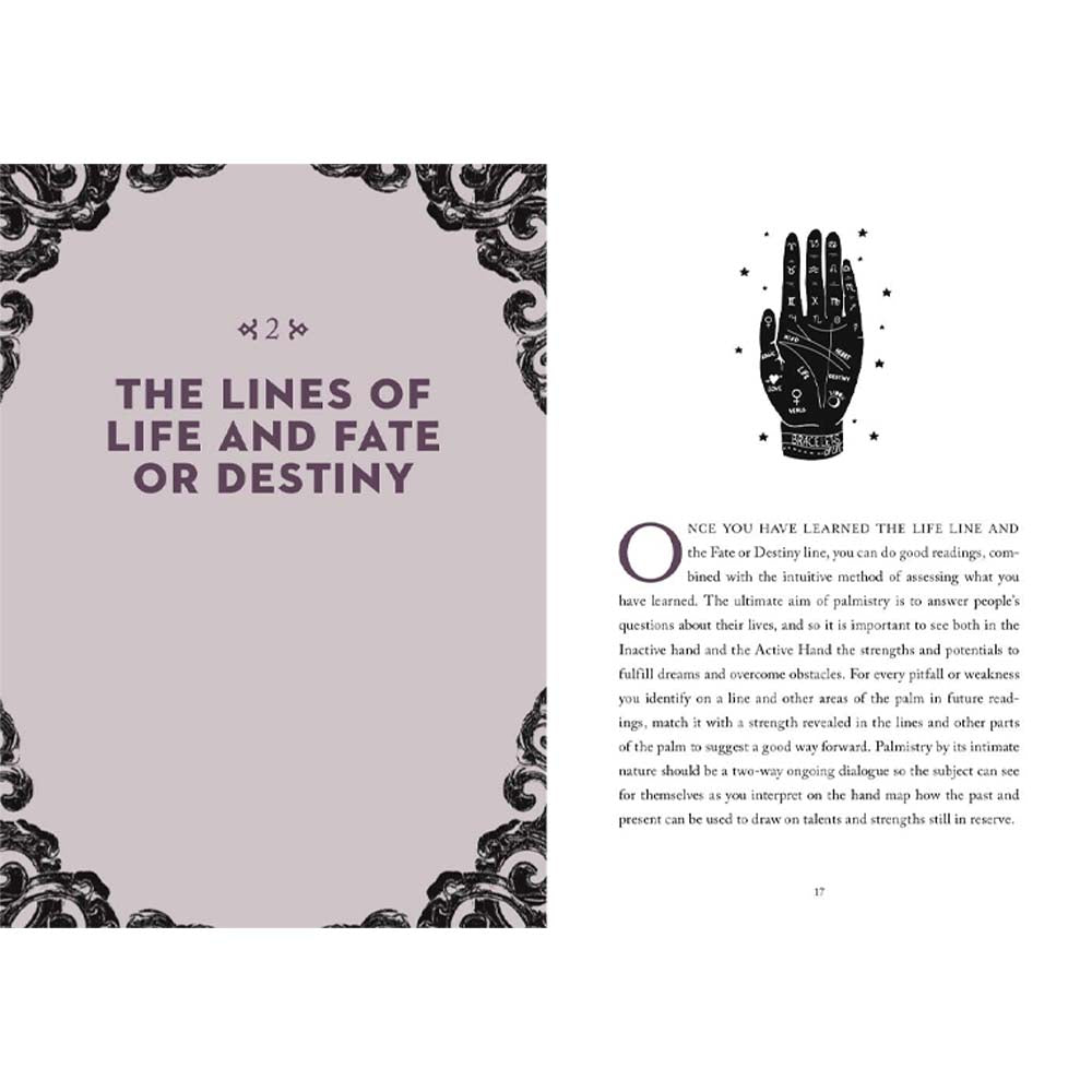 Inside pages of book titled 'A little bit of palmistry'