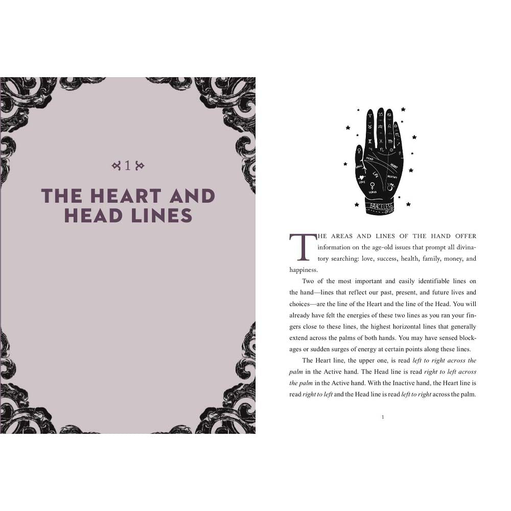 Inside pages of book titled 'A little bit of palmistry'