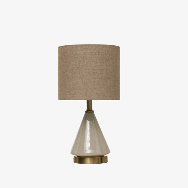 Glass Table Lamp with Linen Shade & Inline Switch natural colors on a white background