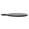 Black Acacia Wood Cutting Board with round handles on a white background