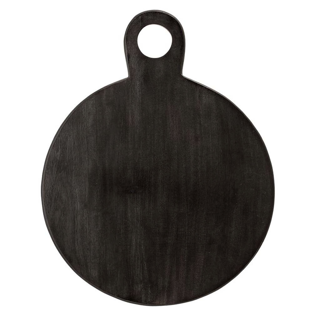 Black Acacia Wood Cutting Board with round handles on a white background