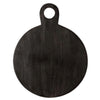 Black Acacia Wood Cutting Board with round handles on a white background