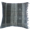 Charcoal grey hand loomed square throw pillow with fringe on white background