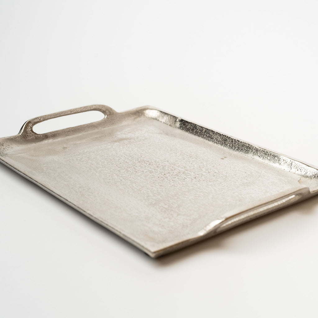 Zodax Barbuda aluminum tray 12 inches by 8 inches on a white background