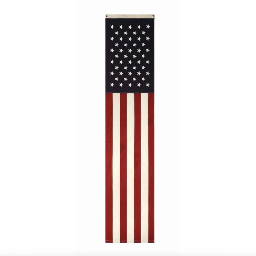 Long cotton americana red white and blue flag pattern banner on a white background