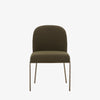 Four Hands Brand Astrud dining chair with boucle olive fabric seat and back and iron legs on a white background