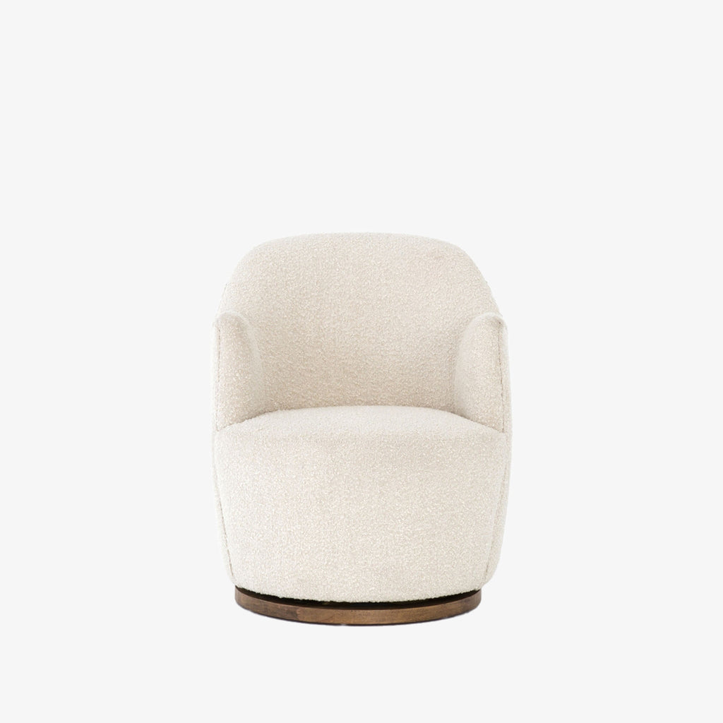 Aurora swivel chair in Knoll natural creme color by Four Hands Furniture brand with wood base on a white background