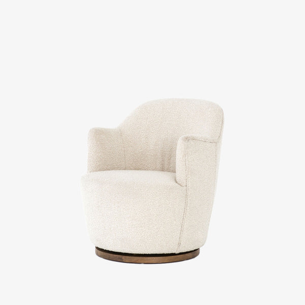 Aurora swivel chair in Knoll natural creme color by Four Hands Furniture brand with wood base on a white background