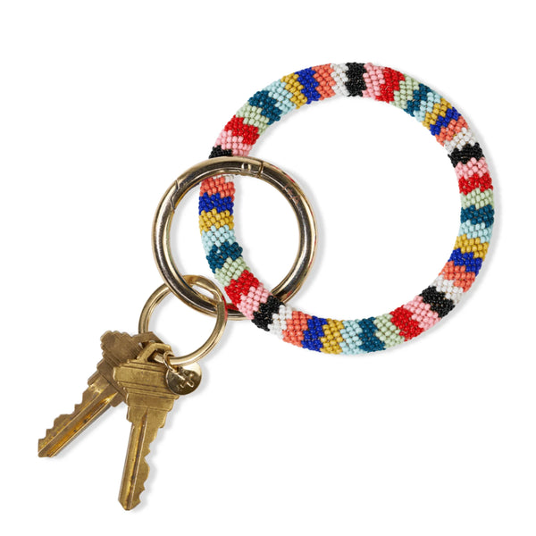 Ink and alloy brand beaded key ring In multicolor stripe