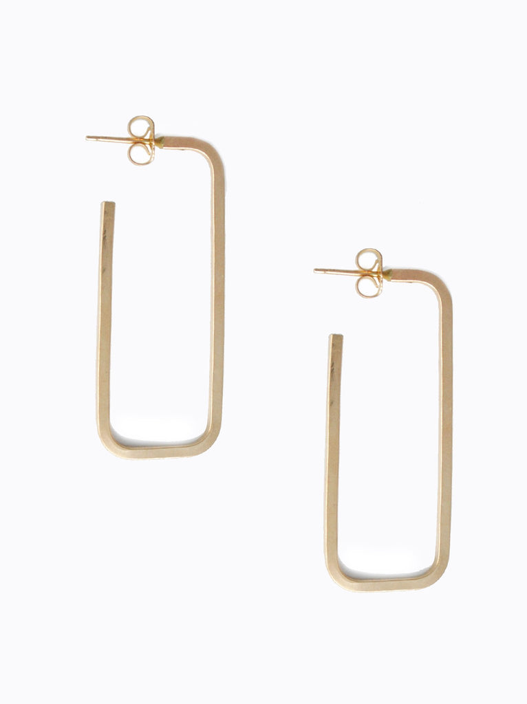 Able brand Bali rectangular hoops in 14 carat gold fill on a white background