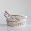 set of three nested banded baskets in white washed wood