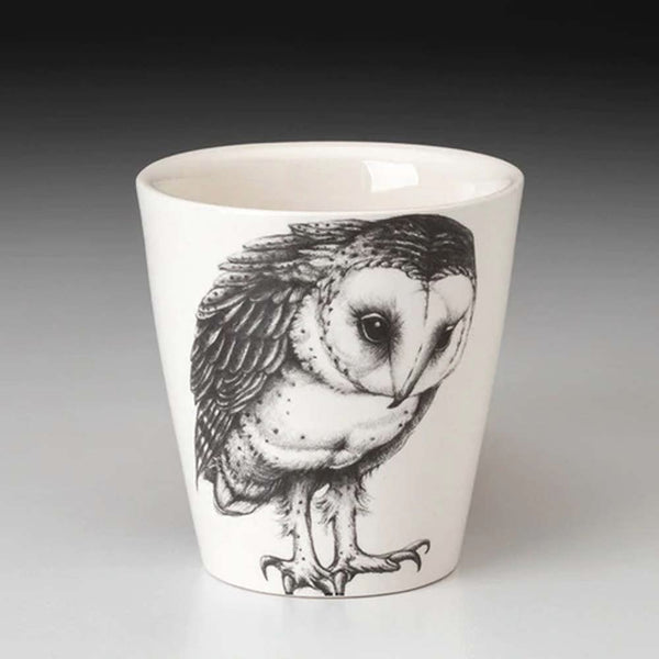 Laura Zindel barn owl bistro cup on a grey background