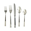 Fortessa Bistro Stainless five piece place setting with banded top on a white background