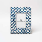Two's company brand blue mosaic picture frame with geometric patterns on a white background