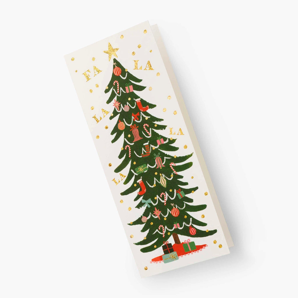 Rifle paper company 'Fa la la' greeting card on a white background