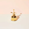 Brass plant mister on a pink background