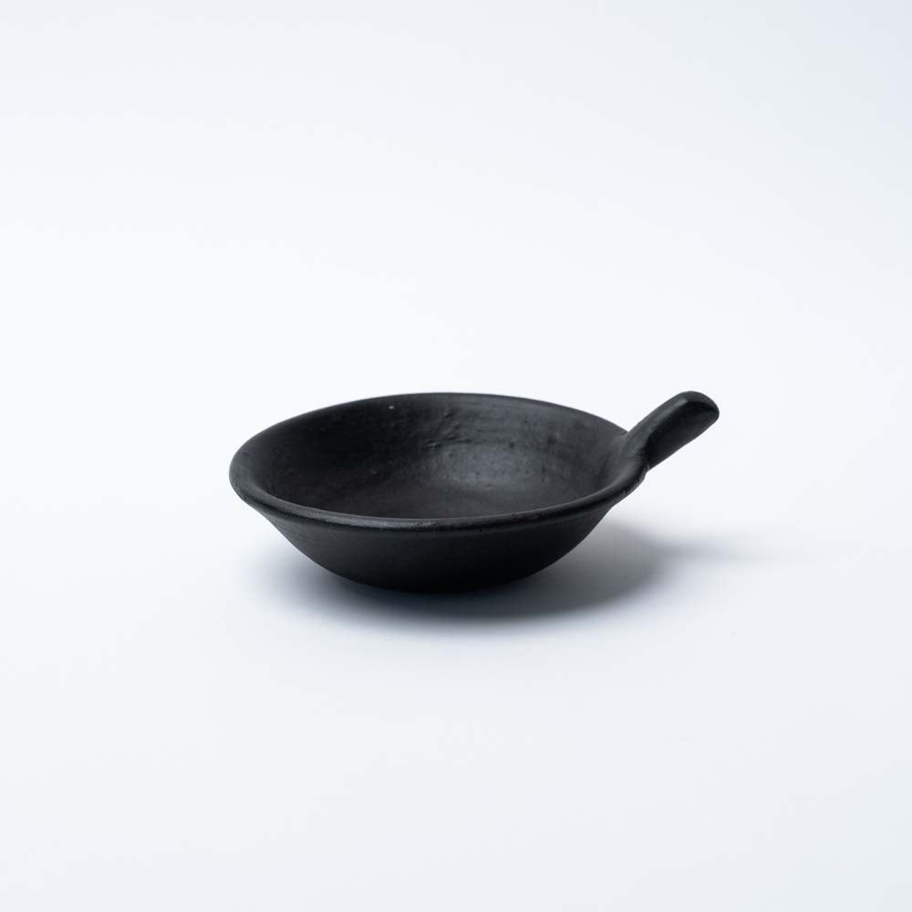 Black Terracotta Bowl with handle on a white background
