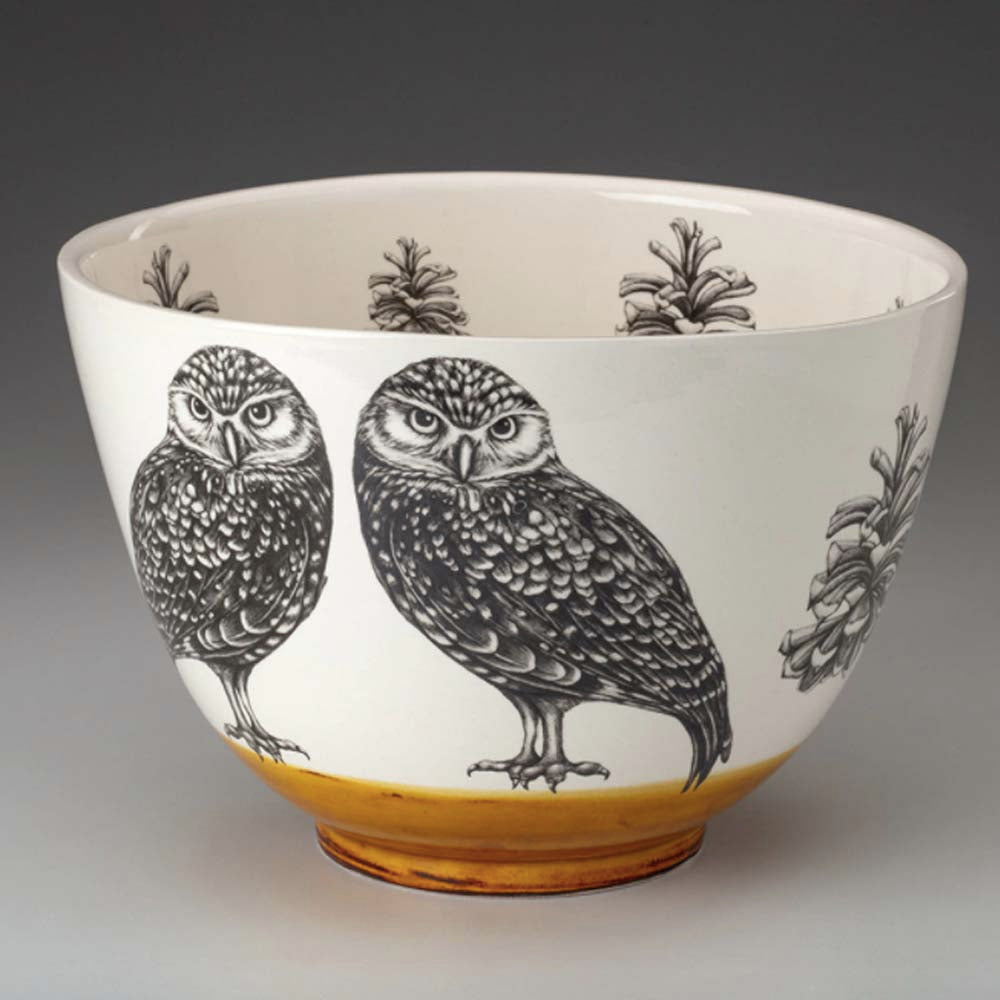 Laura Zindel large owl bowl with amber glazed foot