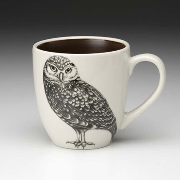 Laura Zindel white porcelain burrowing owl mug 