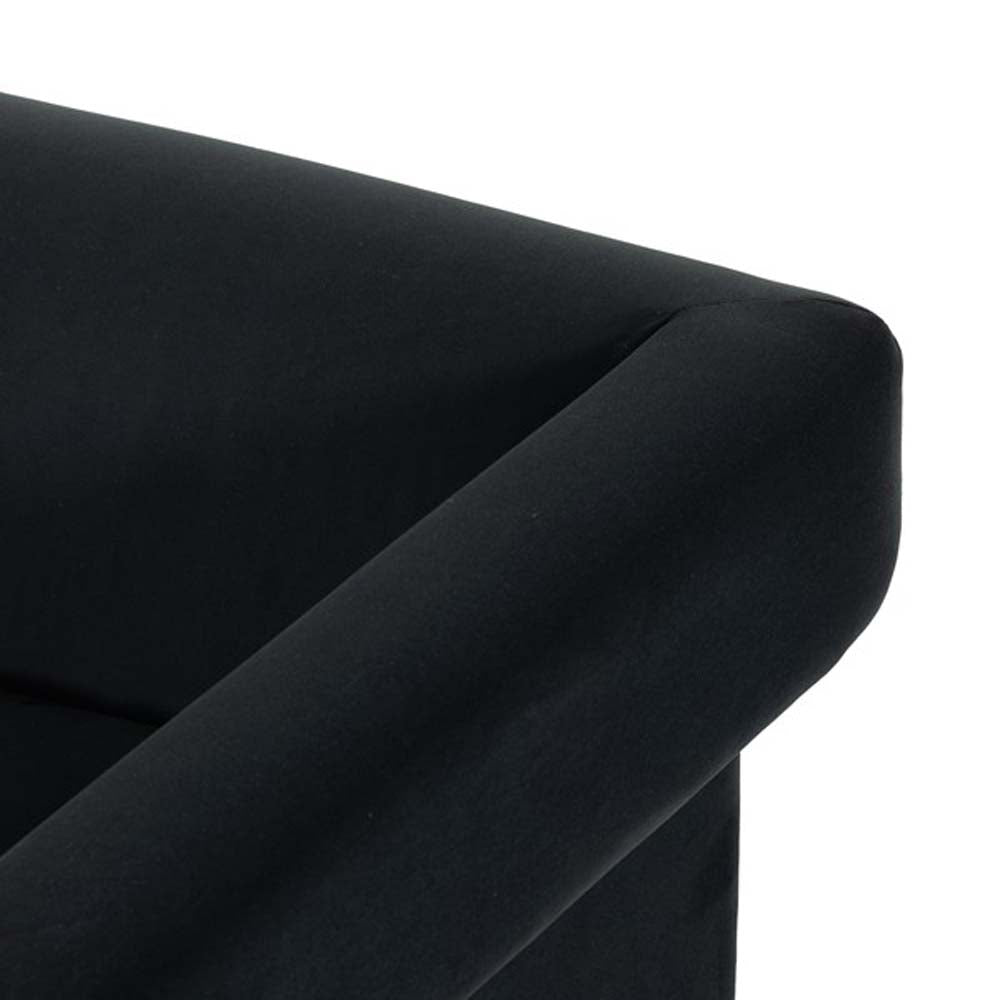 Close up of Four Hands Furniture Cairo chair in modern velvet smoke with dark wood legs