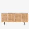 Four Hands furniture brand Carmel side board with four cane doors and metal legs. on a white background