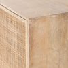 Close up of finish on Four Hands furniture brand Carmel side board with cane doors 