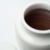 Interior view of white ginger jar on a white background with lid off 