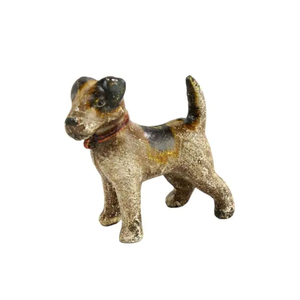 Cast iron jack russel terrier fugurine on a white background