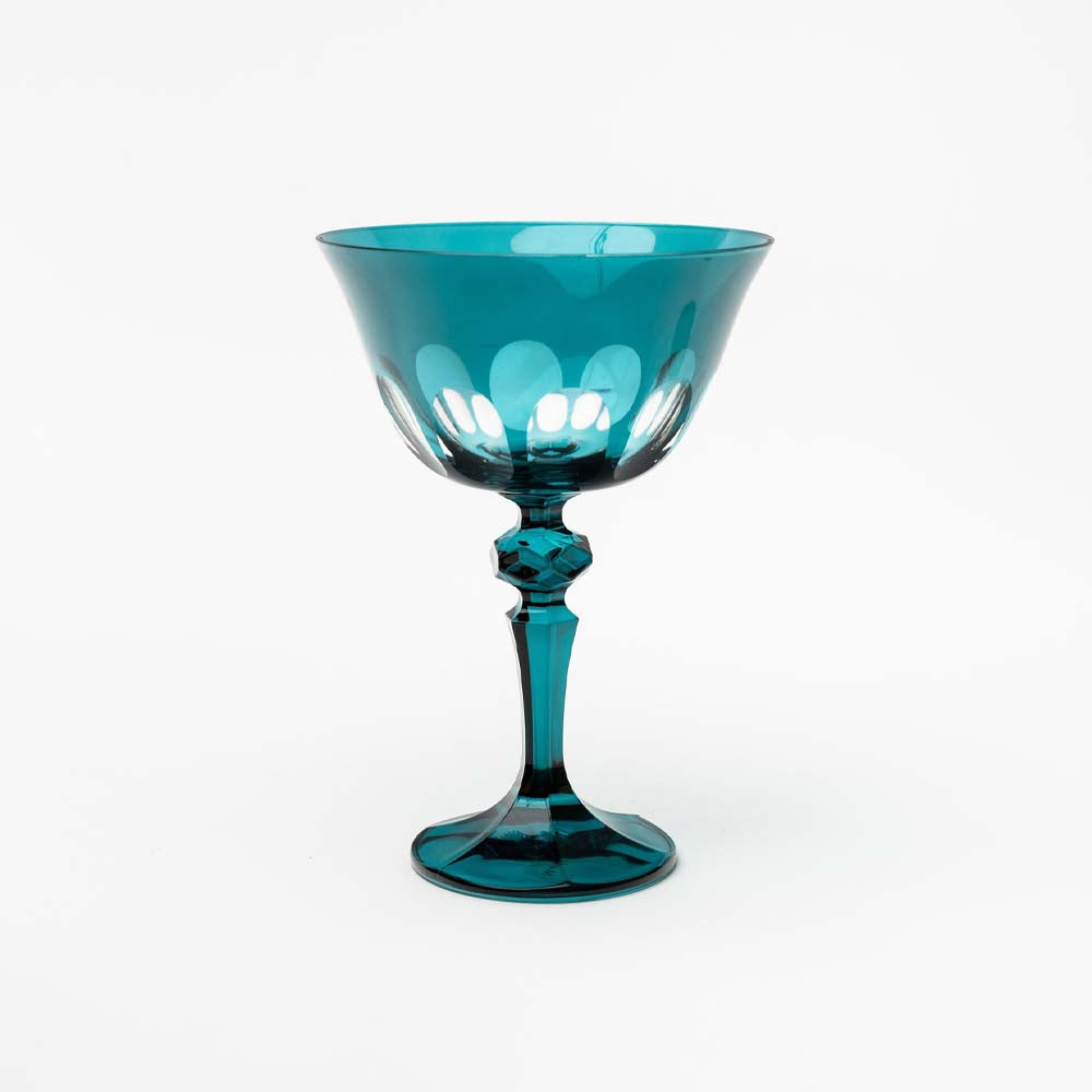 Sir Madam Rialto glass coupes in millicent green on a white background