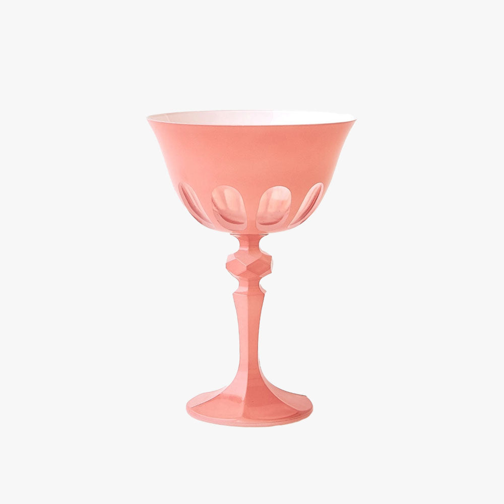 Sir Madam Rialto glass coupes in salmon green on a white background