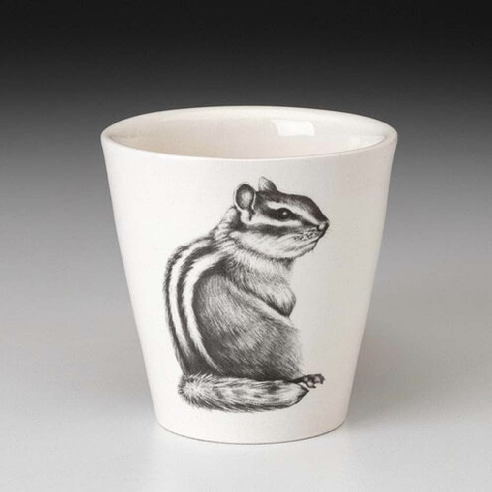 Laura Zindel white bistro cup with chipmunk on a grey background