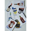 Set of 8 condiment greeting cards by artist Lydia ode on a white background