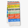 Rifle paper company cookbooks tea towel on a white background