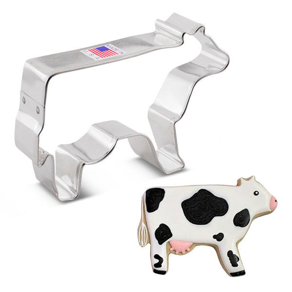 Cow shaped cookie cutter by Ann Clark on a white background