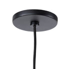Black leather and walnut pendant light with black cord on a white background