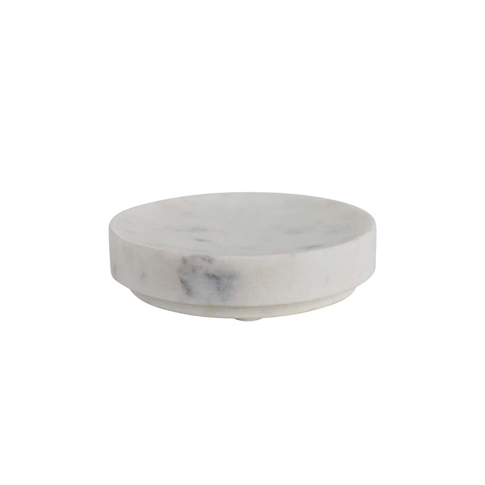 Round marble soap dish on a white background