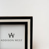 Close up of edge on Black and white picture frame on a white background