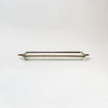 Glass tray with metal brass scallop edging and decorative metal bows on ends on a white background