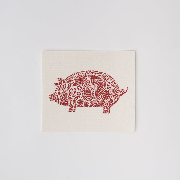 Swedish cloth with red patterned festive pig 