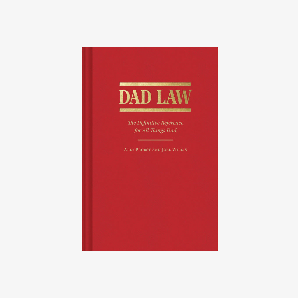 Red cover of book titles 'Dad Law' on a white background