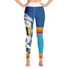 Back view of David Bowie blue and white après ski yoga leggings by Shannon Hemm on model with white background 