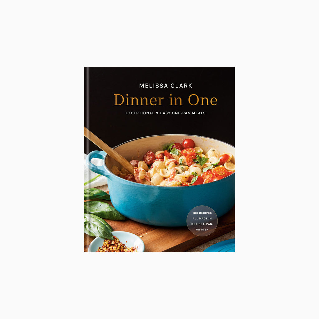 Front cover of book titled Dinner in One by Melissa Clark on a white background