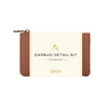 Earbud detail kit in brown vegan leather pouch. 