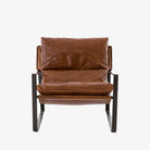 Tobacco brown leather 'Emmett' sling chair by Four hands furniture with iron frame